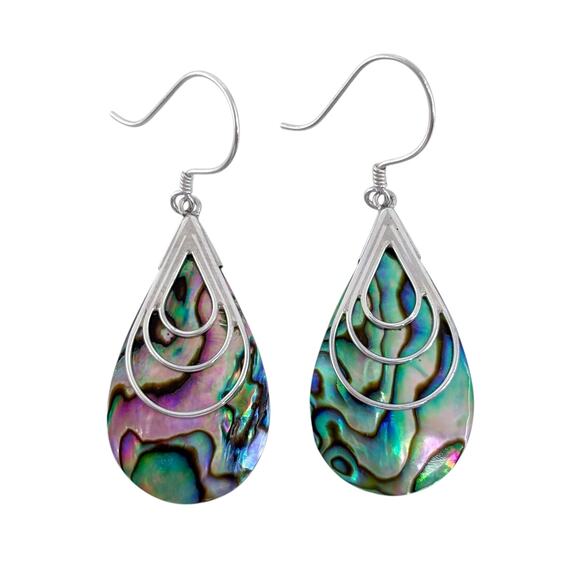 Estate Sterling Silver 925 Abalone Teardrop Earrings - Picture 3 of 7